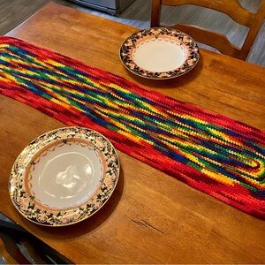 Vintage Hippie Bohemian Rainbow Crochet Table Runner